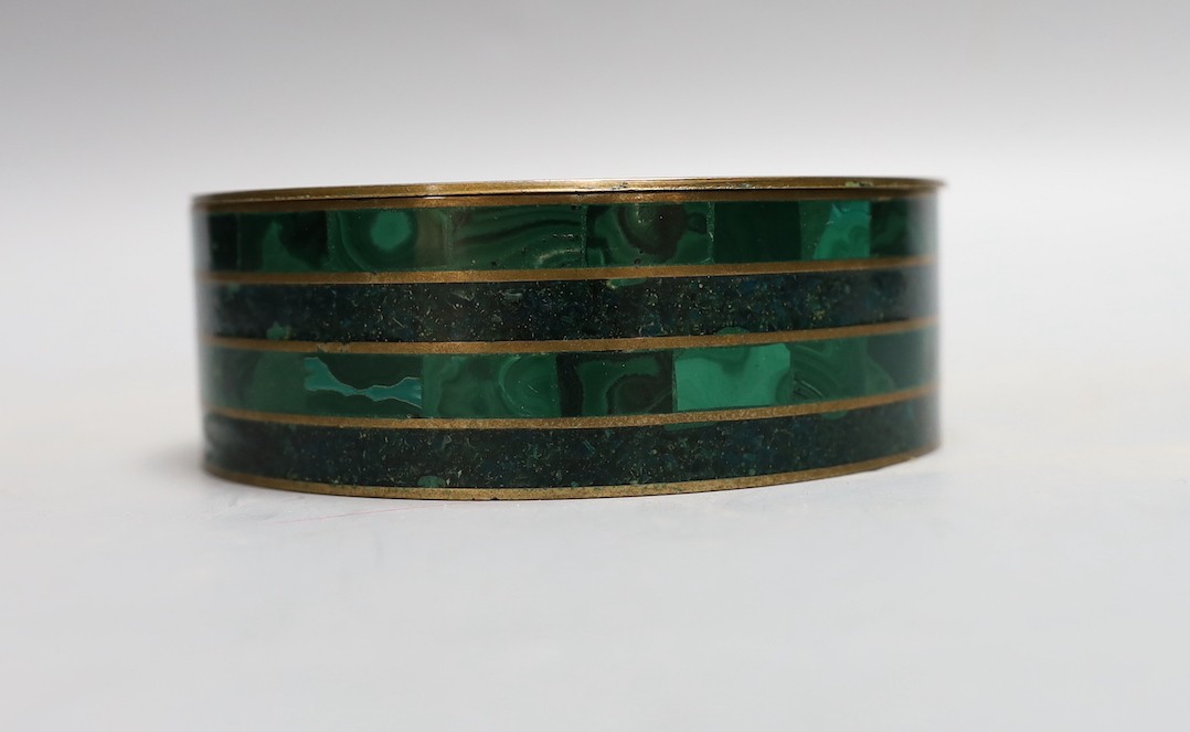 A circular malachite mounted box and cover 12.5cm